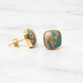 Opal And Turquoise Gold Plated Gemstone Stud Earrings, 5 of 5