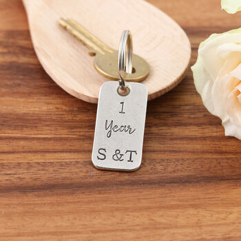 1st Anniversary Couples Gift Milestone Year Keyring, 6 of 8