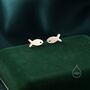 Tiny Fish Stud Earrings In Sterling Silver, thumbnail 5 of 11