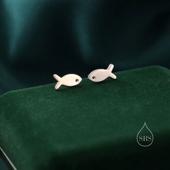 Tiny Fish Stud Earrings In Sterling Silver, 5 of 11