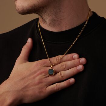 Gold Lapis Lazuli Stone Pendant, Engraved Pendants For Men And Women, 2 of 8