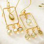 Green Peridot Hammered Gold Plated Rectangle Earrings, thumbnail 5 of 10