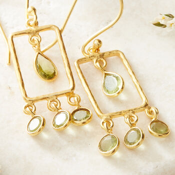 Green Peridot Hammered Gold Plated Rectangle Earrings, 5 of 10