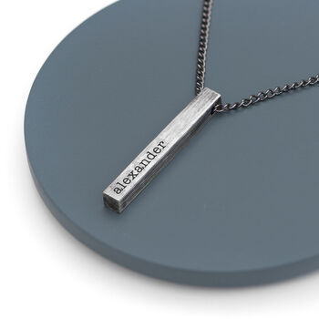 Personalised Men's Brushed Gunmetal Solid Bar Necklace, 3 of 5