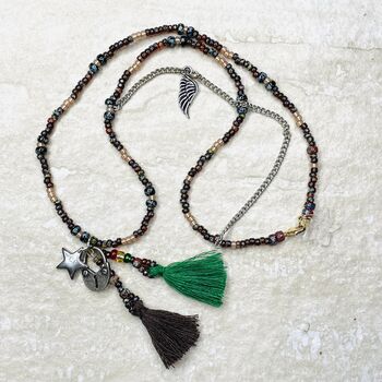 Picasso Beaded Tassel Charm Necklace, 6 of 11