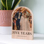 Personalised Fifth Anniversary Oak Photo Block Arch, thumbnail 1 of 2