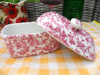 Lidded Butterdish In Pink Blossom Chintz Design, 4 of 8