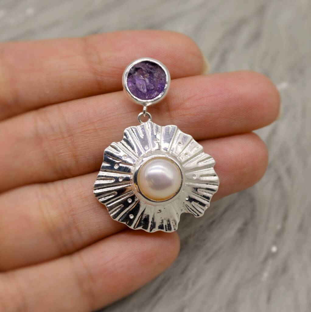 Amethyst Pearl Sterling Silver Earrings, 1 of 4