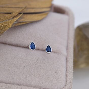 Extra Tiny Sapphire Blue Droplet Stud Earrings, 5 of 10