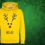 Rudolph The Reindeer Personalised Kids Hoodie Christmas Jumper, thumbnail 2 of 11