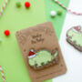Christmas Dinosaur Cute Kawaii Wooden Pin Badge, thumbnail 3 of 3