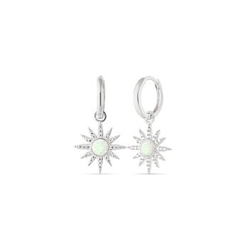 White Opal Sun Drop Hoop Earring Sterling Silver, 6 of 10