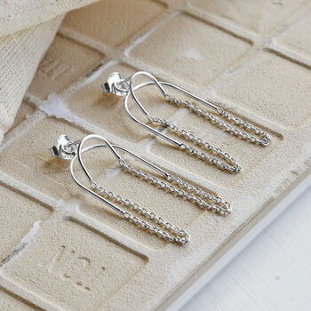 Sterling Silver Two Way Chain Stud Earrings, 2 of 3