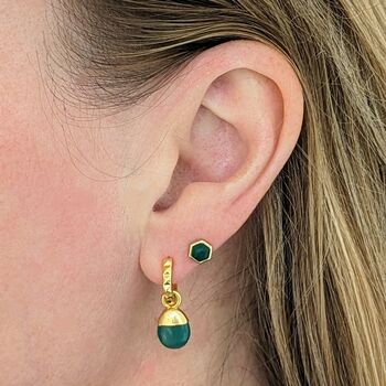 Green Onyx Hoop Earrings, Gold Plated Sterling Silver, 2 of 4