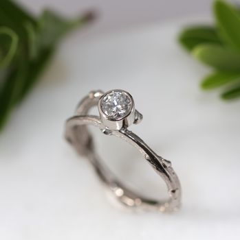 Diamond Solitaire 18ct White Gold Twig Engagement Ring By Caroline Brook