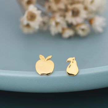 Mismatched Sterling Silver Apple And Pear Stud Earrings, 3 of 12