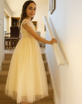 Grace In Champagne/Gold Flower Girl Or Party Dress, 2 of 5