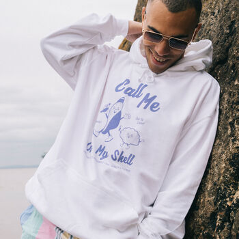 Call Me On My Shell Men's Staycation Slogan Hoodie, 3 of 4