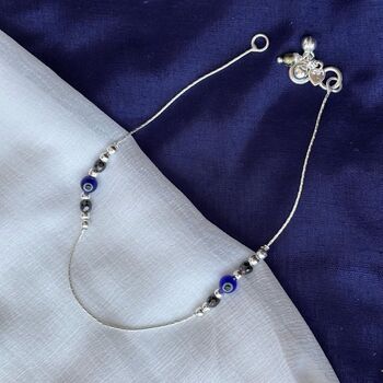 Pure Silver Beaded Evil Eye Nazar Payal Anklet, 2 of 3