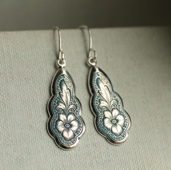 Silver Victorian Floral Turquoise Drop Earrings, 5 of 8