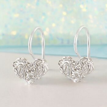 Silver Mesh Heart Drop Earrings, 5 of 11