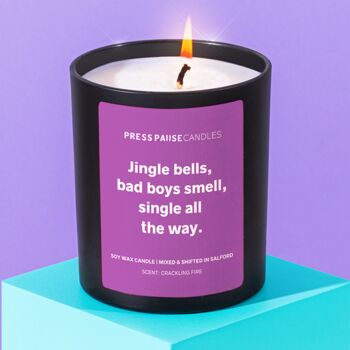 'Jingle Bells Bad Boys Smell Single All The Way' Candle, 2 of 5
