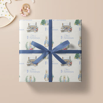 Baby's 1st Christmas Wrapping Paper, Pink Or Blue Bunny, 2 of 9