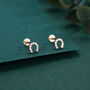 Sterling Silver Cz Horseshoe 16 G Flat Back Labret Earrings, thumbnail 3 of 12