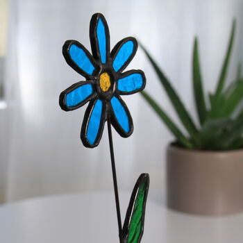 Stained Glass Everlasting Flower Blue Daisy Sun Catcher, 6 of 7