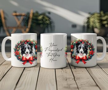 Personalised Border Collie Christmas Wreath Dog Mug, 2 of 2