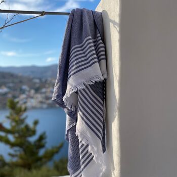 Leros Striped Peshtemal Towel Marine Blue, 11 of 12