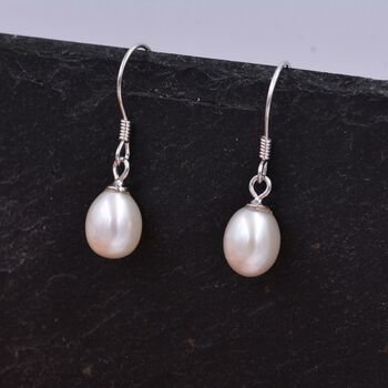 Freshwater Pearl Drop Hook Earrings In Sterling Silver, 3 of 12