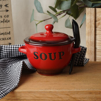 Red Ceramic Soup Bowl With Spoon And Gift Box, 2 of 5