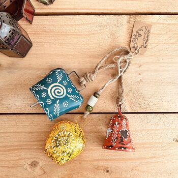Set Of Three Hand Painted Cow Bells Hanging Decor, 9 of 12