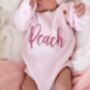 Pink Personalised Embroidered New Baby Name Long Sleeve Knitted Romper, thumbnail 2 of 12