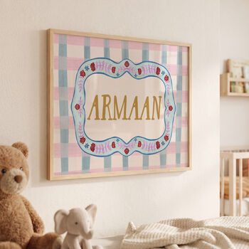 Personalised Baby Name Print With Folk Art Border, 10 of 12