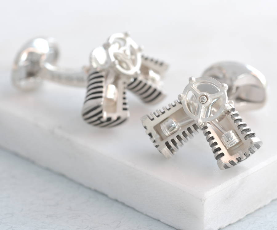 Image of Solid Silver Moving Piston Cufflinks, Silver