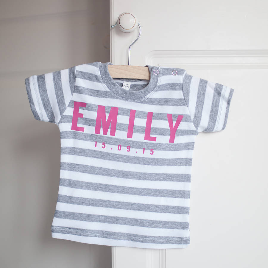 personalised baby stripe t shirt by rosie willett designs ...