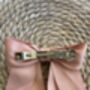 Rose Bow Barrette // Ages Three Upwards With A Pink Satin Drawstring Bag, thumbnail 3 of 4