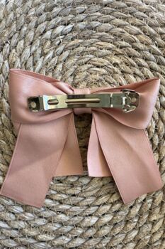 Rose Bow Barrette // Ages Three Upwards With A Pink Satin Drawstring Bag, 3 of 4