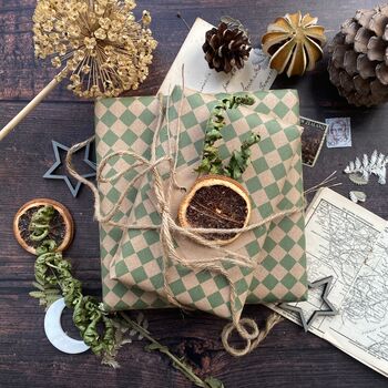 Green Harlequin Pattern Paper Fibre Wrapping Paper, 5 of 9