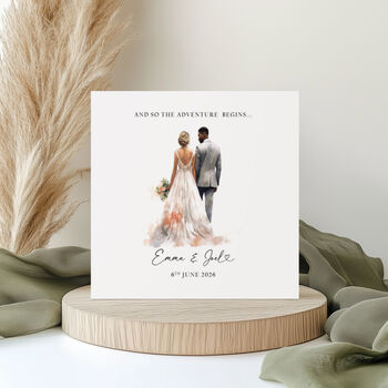 Personalised Wedding Card: Romantic Interracial Bride And Groom Design, 2 of 3