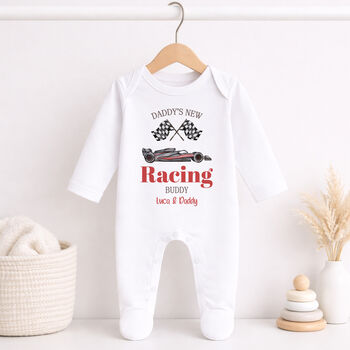 Personalised Daddy’s New Racing Buddy Baby Outfit, 4 of 8
