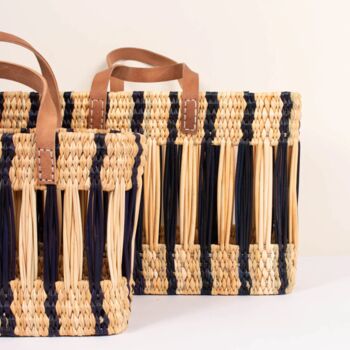 Decorative Reed Storage Basket, Indigo Stripe, 4 of 8