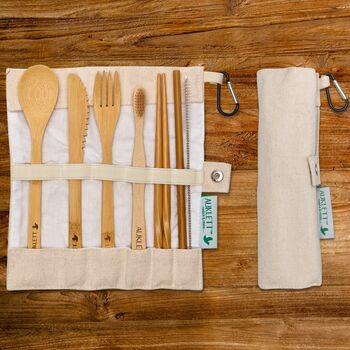 Reusable Beige Bamboo Cutlery Travel Set, 12 of 12