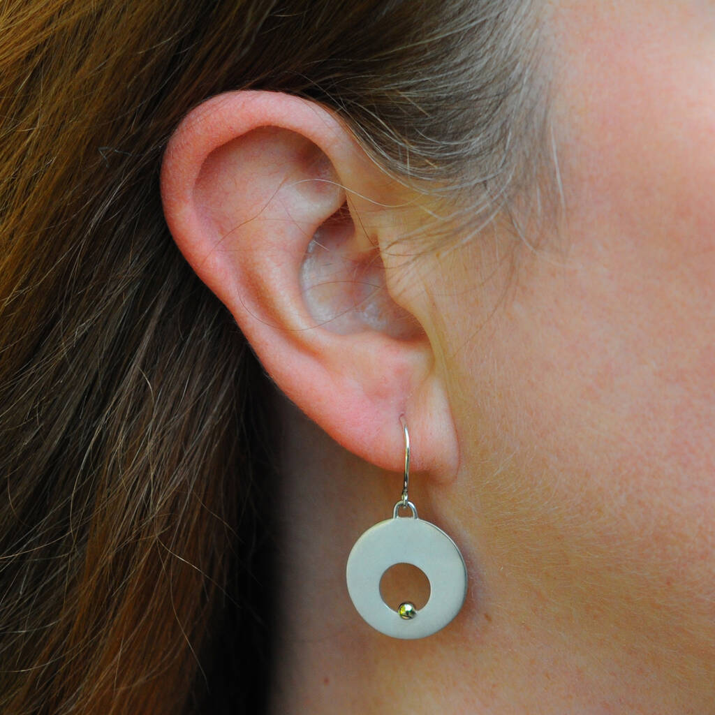 Silver Disc With Gold Ball Detail Hook Earrings, 1 of 6