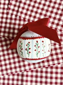 Custom Hand Painted Christmas Bauble Burgundy And Blue, 7 of 12