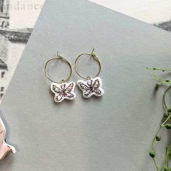 Butterfly Liberty Print Embroidered Hoop Earrings, 2 of 4