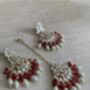 Red Gold Plated Kundan Earrings And Tikka Set, thumbnail 4 of 4