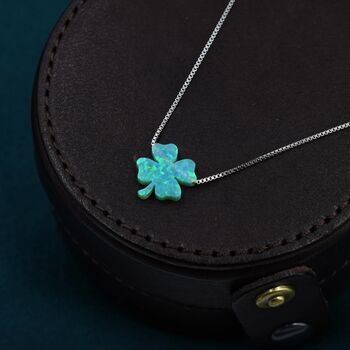 Green Opal Lucky Four Leaf Clover Shamrock Necklace, 5 of 9